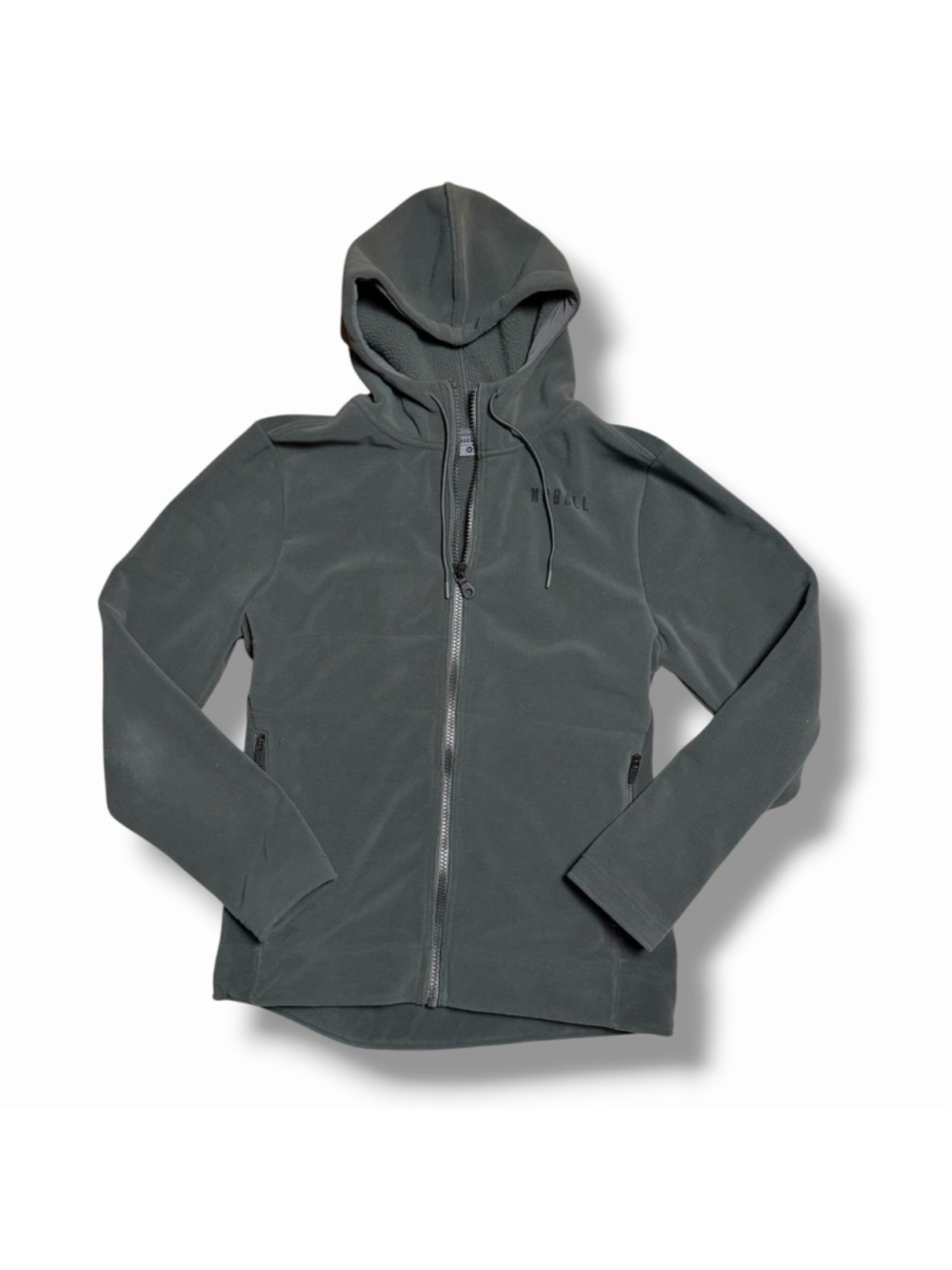 NOBULL Micro Fleece Full Zip Gray Hooded Jacket Unisex Pockets Medium Gym Train